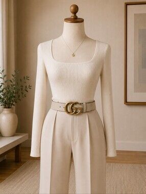 Authentic Gucci GG belt gold GG Buckle cream off white leather size 90-36